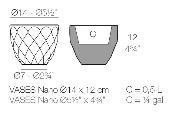 Vases Maceteros Planter by Vondom, size drawing