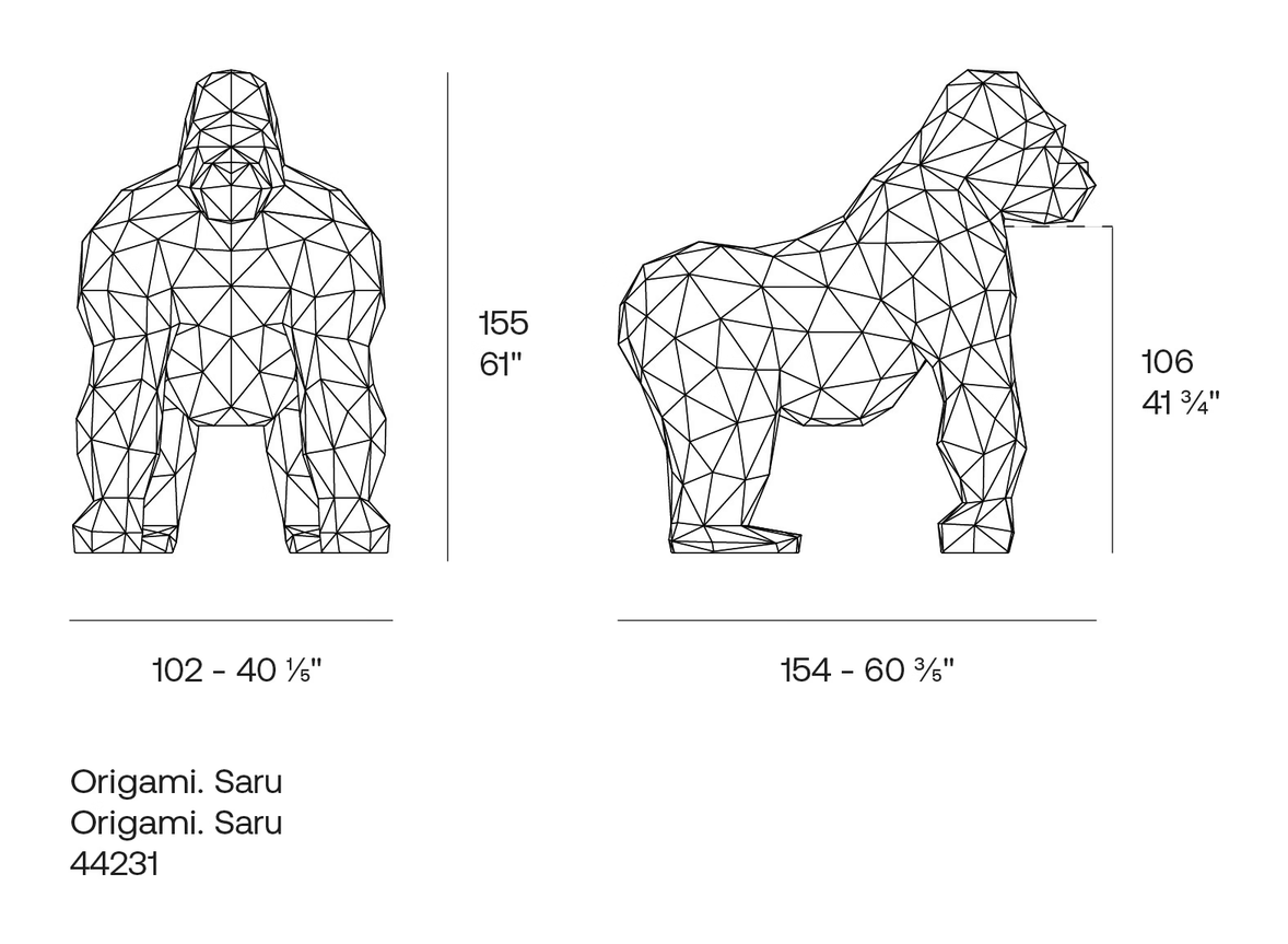 Saru Gorilla Sculpture by Vondom, size drawing