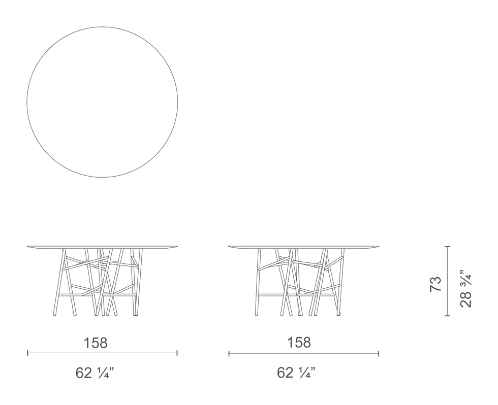 Millepiedi Table by Cappellini, size drawing: MPI3