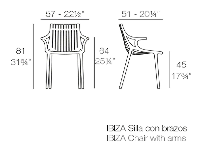 Ibiza Chair With Arms by Vondom, size drawing
