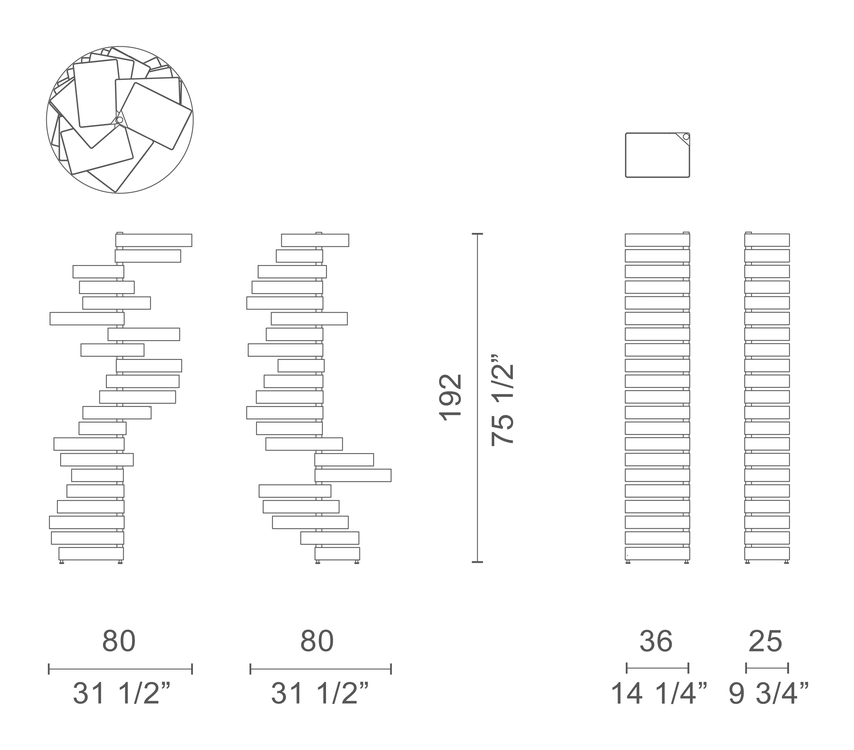 Revolving Cabinet by Cappellini, size drawing