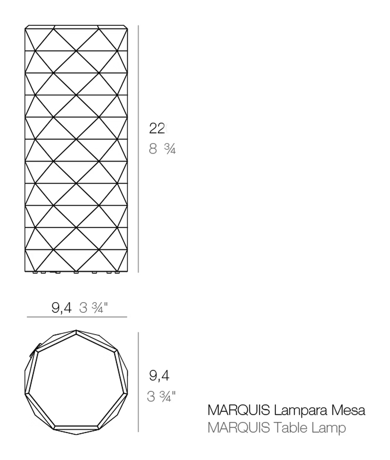 Marquis Table Lamp by Vondom, size drawing