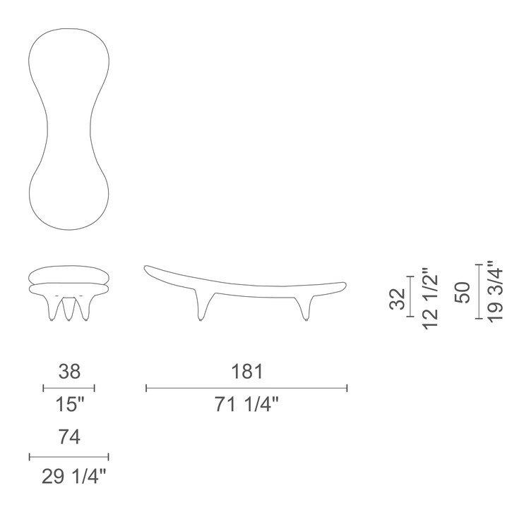 Orgone Lido Chaise Lounge by Cappellini, size drawing