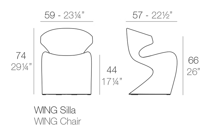 Wing Chair by Vondom, size drawing