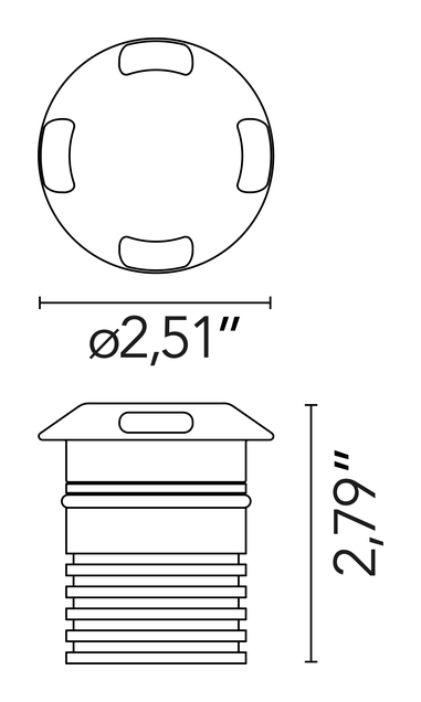 Landlord Ground Ø64 Beam Recessed Light by Flos, size drawing: Landlord Ground Ø64 4 Beam