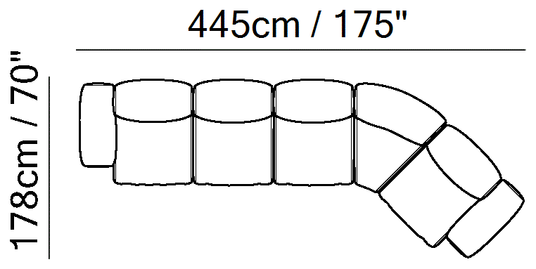 Colle Sectional by Natuzzi Italia: Upholstered modular sofa, outline drawing with sizes