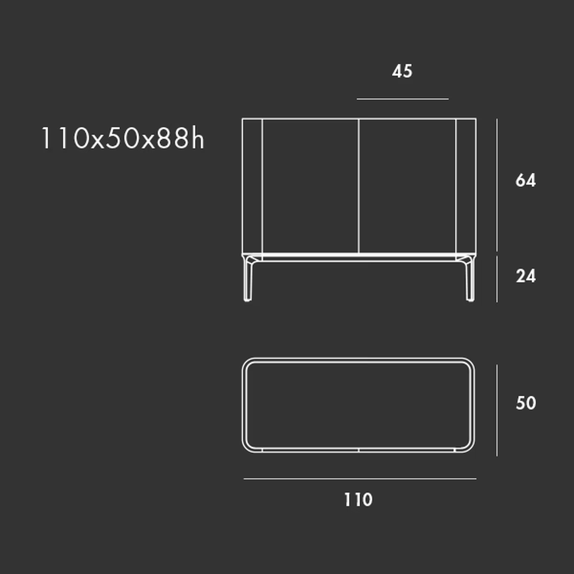 Slim Two-Door Sideboard by Sovet, size drawing: H 88