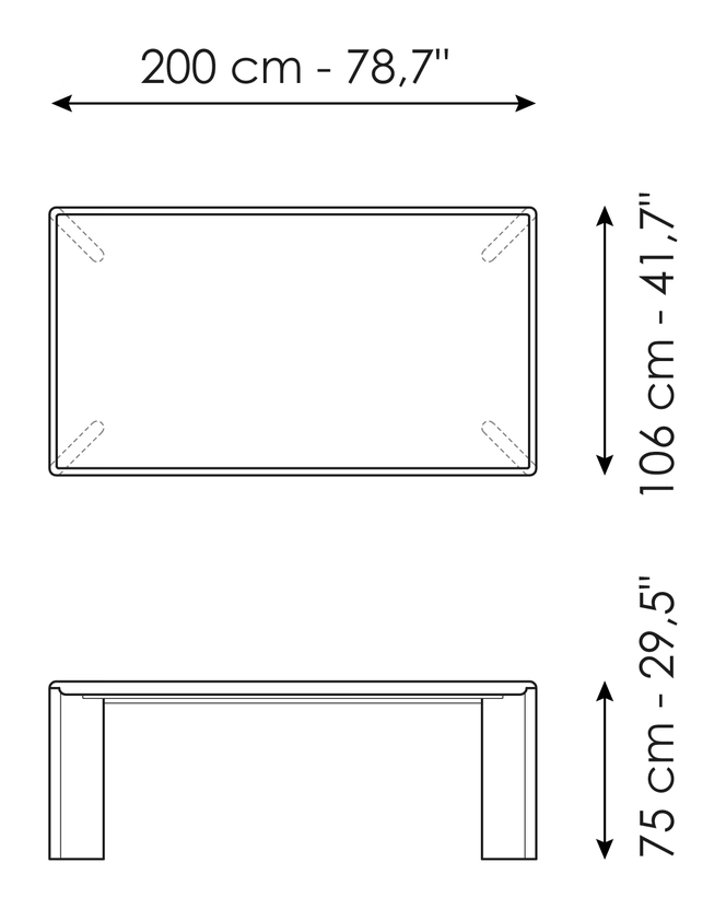 Oshi Dining Table by Bonaldo, size drawing: Oshi 200