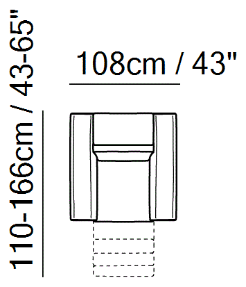Fidelio Sectional by Natuzzi Italia: Chair with electric recliner function, outline drawing with sizes