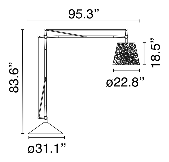Superarchimoon Outdoor Floor Lamp by Flos, size drawing