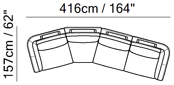 Habita Sectional by Natuzzi Italia: Leather or fabric modular sofa, outline drawing with sizes