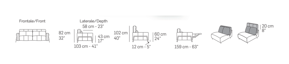 Antares Living Sofa by Nicoline, size drawing: Front and side views