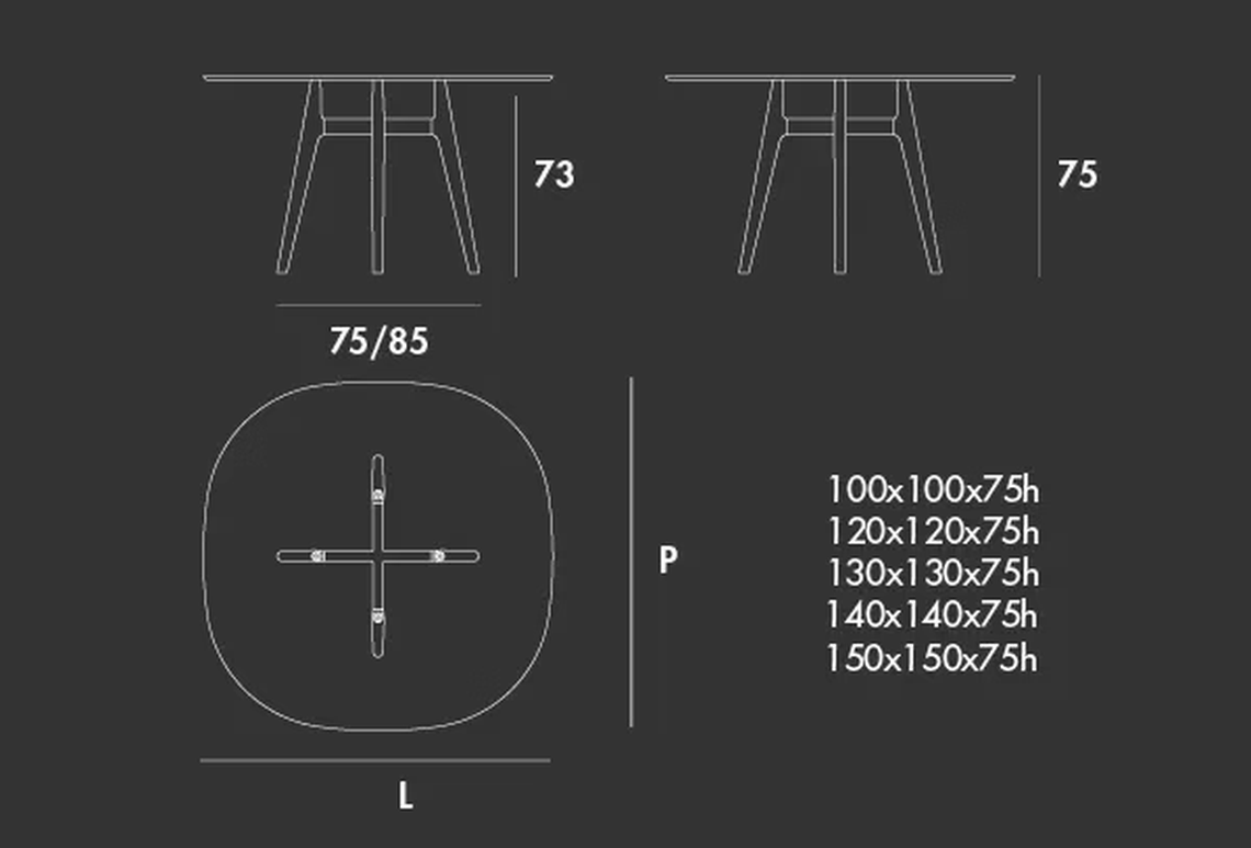 Lewood Shaped Table by Sovet, size drawing