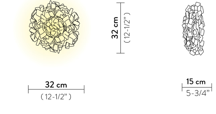Clizia Ceiling/Wall Lamp by Slamp, size drawing: Clizia Ceiling/Wall Mini