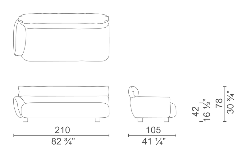 Lud'o Sofa by Cappellini, size drawing: LUS5L