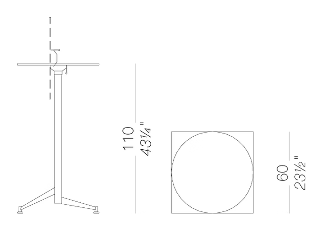 Seltz High Table by LaPalma, size drawing