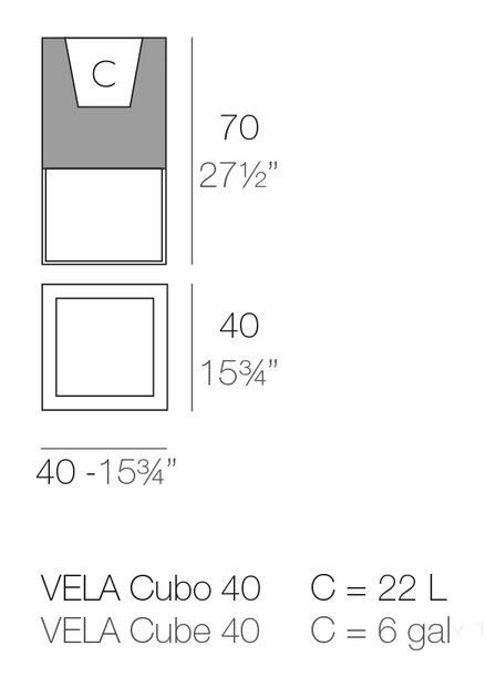 Vela Maceteros Planter by Vondom, size drawing