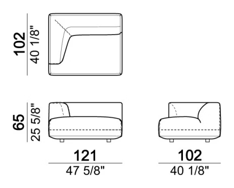 Starman Sofa by Arketipo, size drawing: Right or left unit