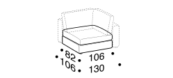 Urban 2.0 Sofa by Ditre Italia, size drawing: Rectangular corner base 82x106