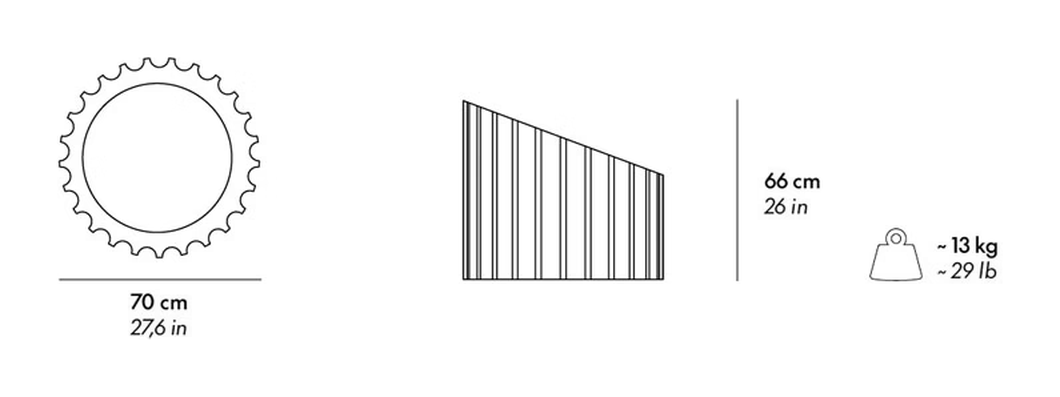 Attica Seat by Gufram, size drawing