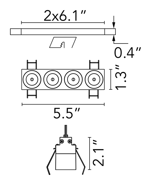 Light Shadow No Trim Downlight by Flos, size drawing: Light Shadow Fixed No Trim 4 Spots
