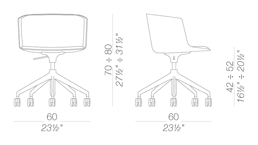 Cut S188-189 Chair by LaPalma, size drawing