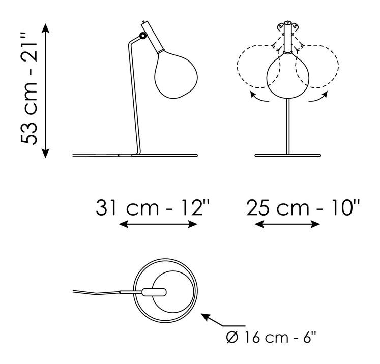 Sofì Pendant by Bonaldo, size drawing: Large table lamp