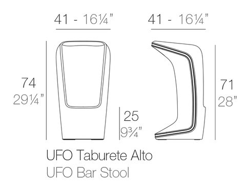UFO Bar Stool by Vondom, size drawing