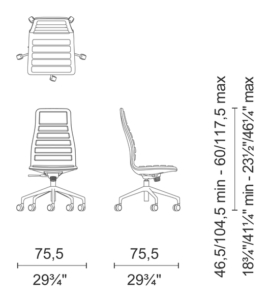 Lotus (Low, Medium, High) Chair by Cappellini, size drawing: LS_45CR