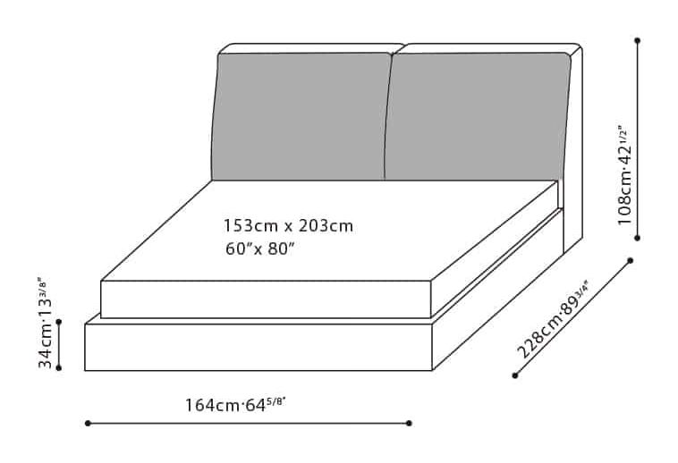 Eden Bed by Camerich, size drawing: C03G0504 Queen