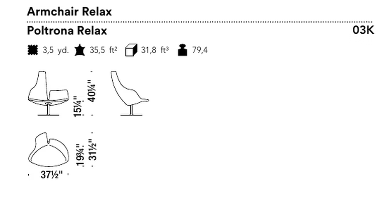 Fjord Armchair, Relax by Moroso, size drawing: Armchair Relax