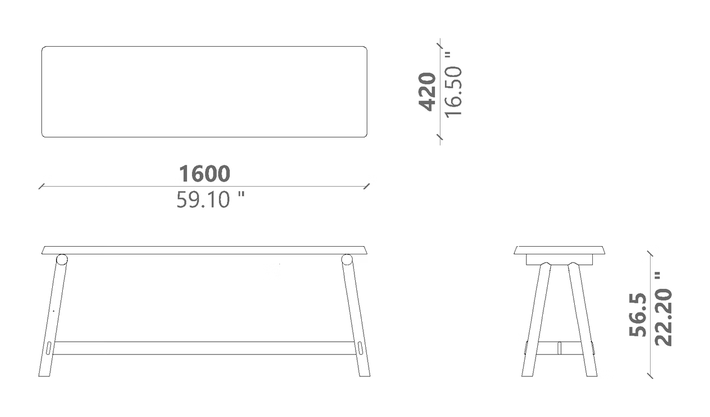 Hydra Console by Talenti, size drawing: 160 × 42 × H 60