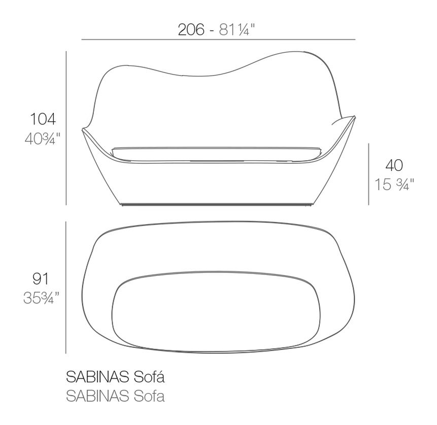 Sabinas Sofa by Vondom, size drawing