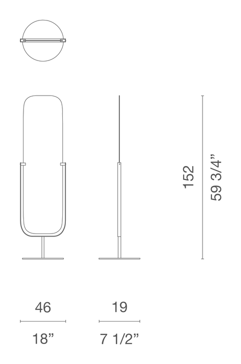 Mirror by Cappellini, size drawing