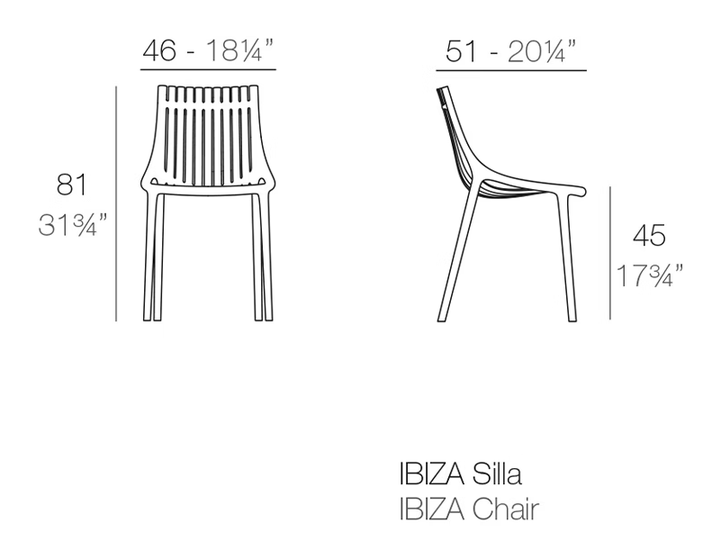 Ibiza Chair by Vondom, size drawing