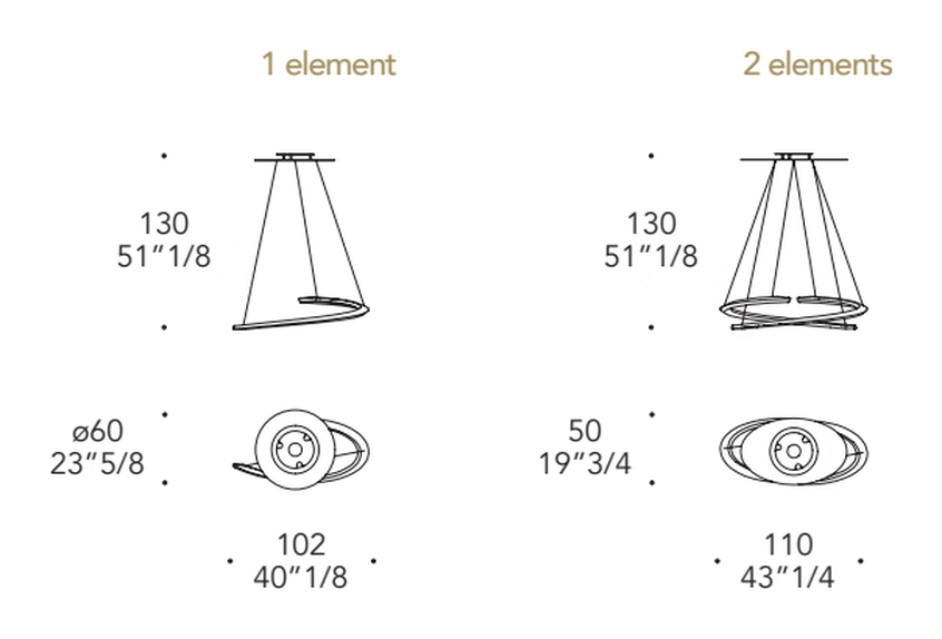 Speedform Lampadario Pendant Lamp by Reflex, size drawing