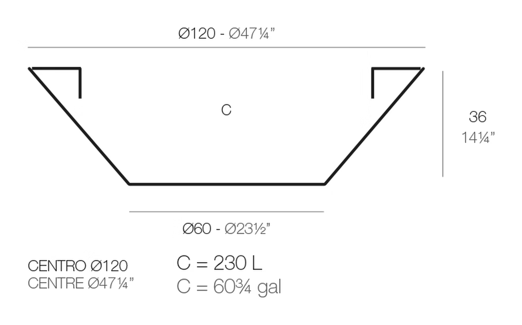 Centro Planter by Vondom, size drawing