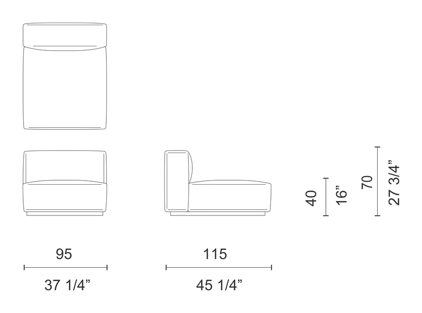 Oblong Plus Sofa by Cappellini, size drawing: OSX34