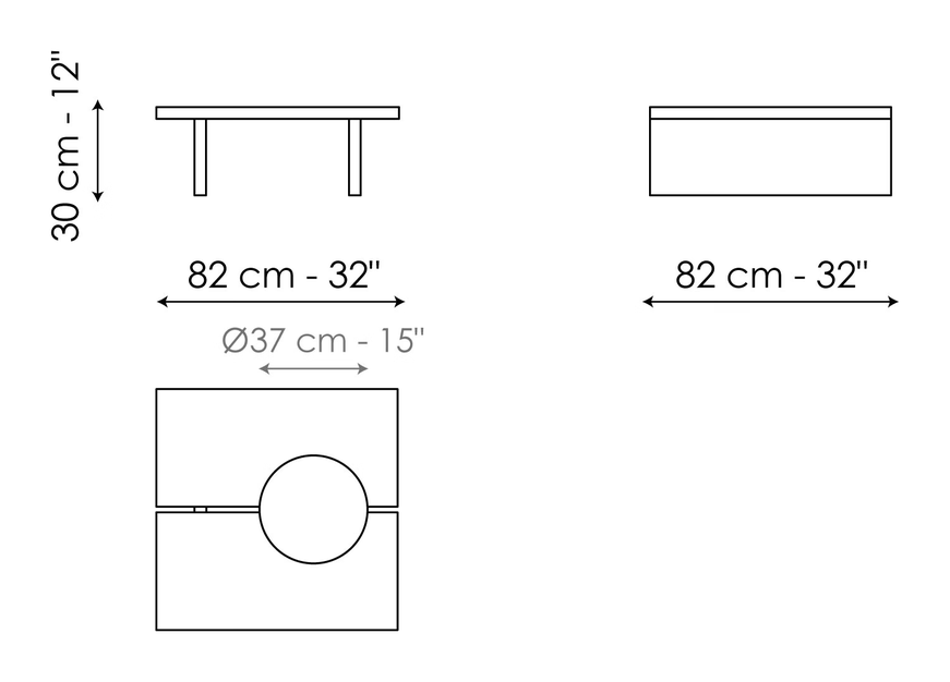 Moon Coffee Table by Bonaldo, size drawing: Moon 82 x 82