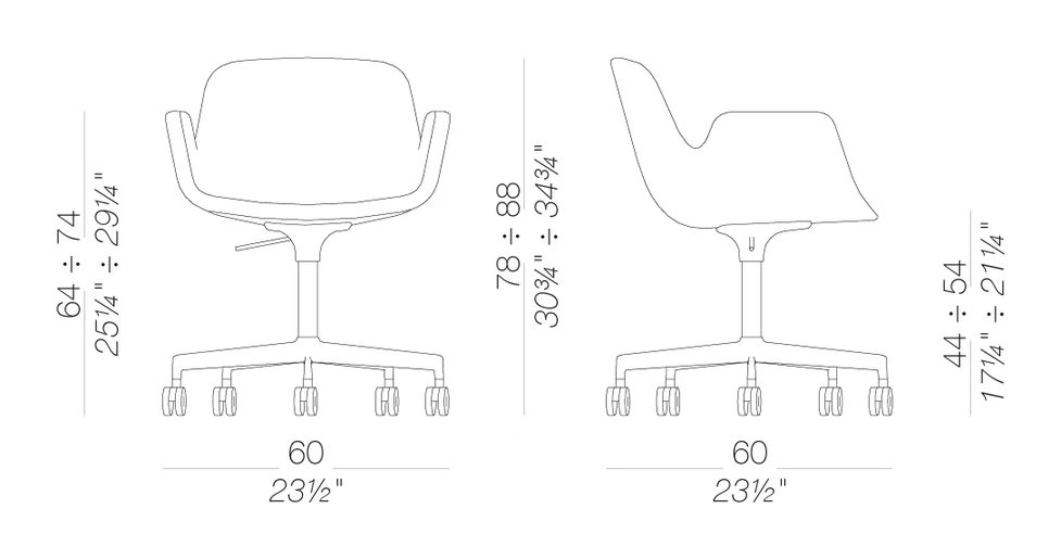Pass S135 Chair by LaPalma, size drawing
