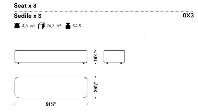 Tape Seating System by Moroso, size drawing: Seat x 3