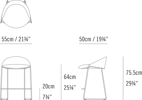 Circa Stool & Side Chair by Bensen, size drawing: Circa Counter Stool