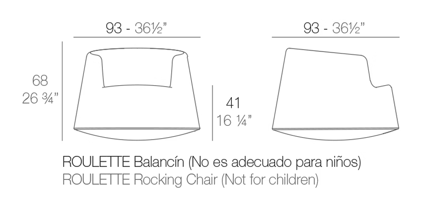 Roulette Lounge Chair by Vondom, size drawing