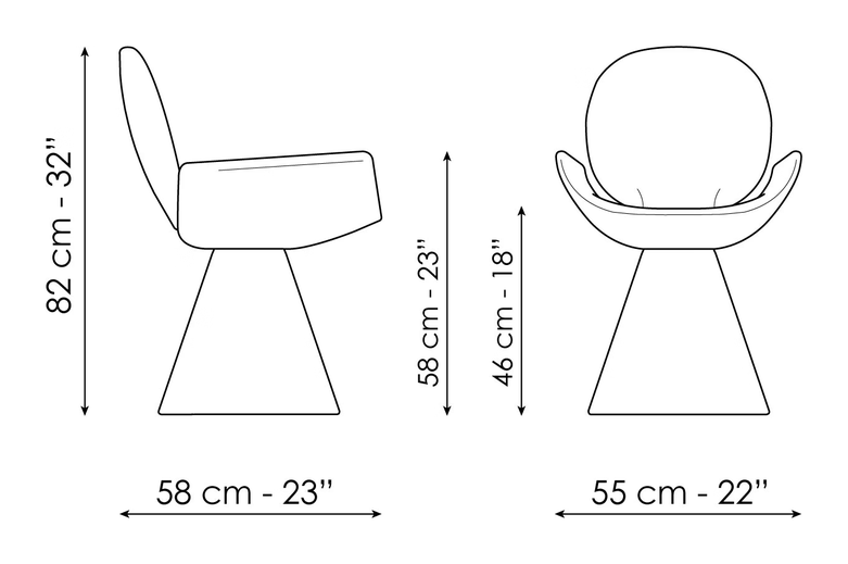Youpi Chair by Bonaldo, size drawing: Youpi