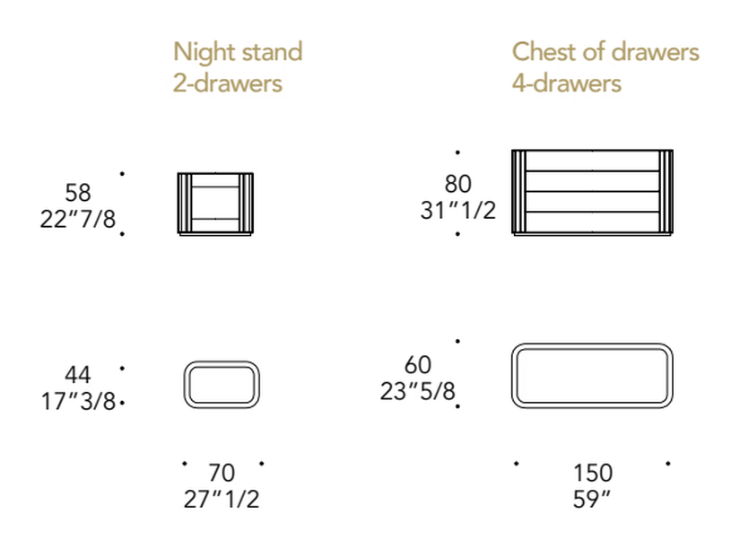 Plissé Comò Dresser by Reflex, size drawing