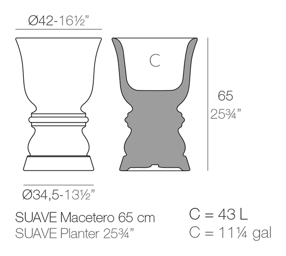 Suave Maceteros Planter by Vondom, size drawing