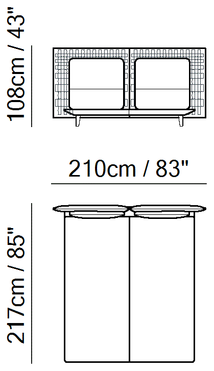 Campus Bed by Natuzzi Italia: Bed with split mesh 180X200, outline drawing with sizes