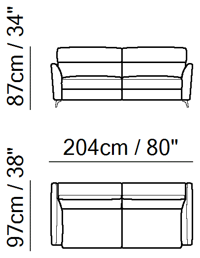 Stan Sectional by Natuzzi Italia: Three-seater sofa, outline drawing with sizes