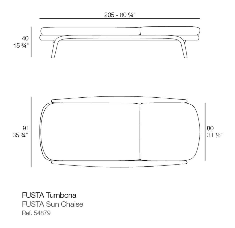 Fusta Sun Lounger by Vondom, size drawing