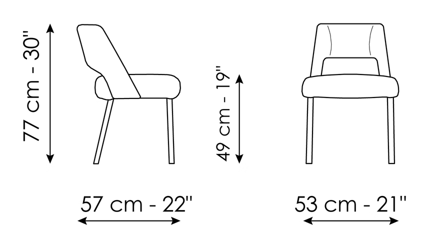 Mask Chair by Bonaldo, size drawing: Mask - metal legs